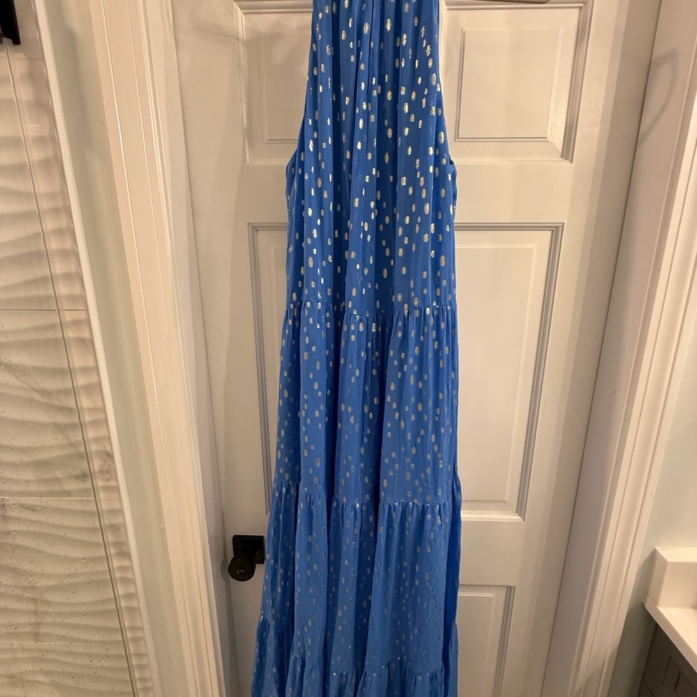 Lilly Pulitzer NWT BECCALYN MAXI DRESS, BOCA BLUE VISCOSE METALLIC CLIP DOBBY XL - Picture 4 of 5